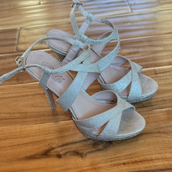 Camille La Vie Shoes - Camille La Vie Silver Glitter Strappy Heels